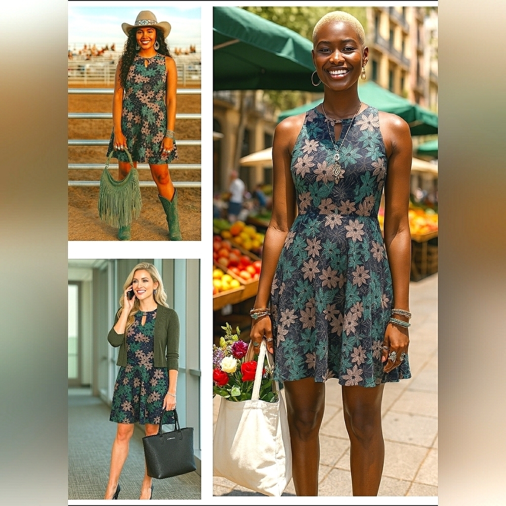 Spring Large Boho Embroidered Floral Lace Fit Flare Work Play Cotton  Dress